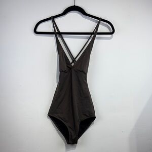 Classy Taupe Plunge One Piece Swimsuit from Mollusk